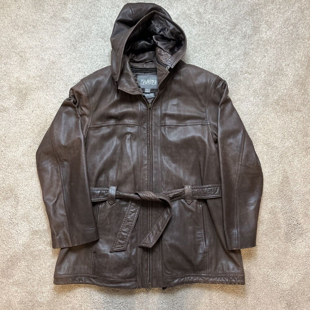 Wilsons Leather Jacket Womens XL Brown Full Zip Removable Liner Thinsulate Hood